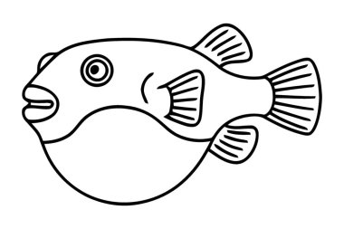 Renklendirme Eğlencesi İçin Çizgili Yüzgeçli Siyah Kirpi Balığı Çizimi