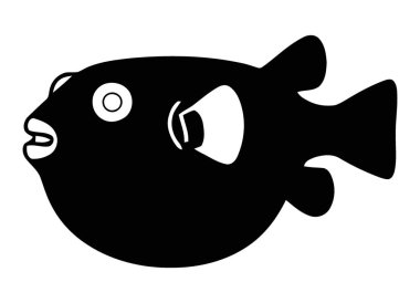 Kalın Siyah Silüet Şişmiş Kirpi Balık Şeklinin Çizimi