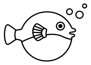 Sevimli Kirpi Balığı Özeti Su altı Baloncukları Sahnesi Çizimi