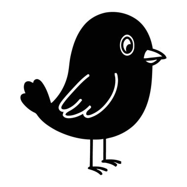 Tanımlanmış Kanat ve Yuvarlak Gövdeli Klasik Kara Kuş Çizgi Filmi Sanatı