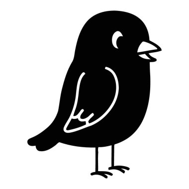 Canlı Kara Kuş Silueti Açık Gagalı Cıvıl cıvıl şarkı söylemeye hazır