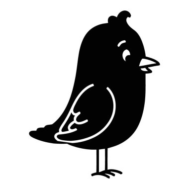 Sevimli küçük kuş çizgi film çizimi büyüleyici bir ifadeyle dimdik ayakta duruyor.