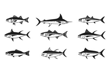 Oceanic Fish Species Black Silhouette Simgeleri Açılı Temalar İçin Çeşitlilik