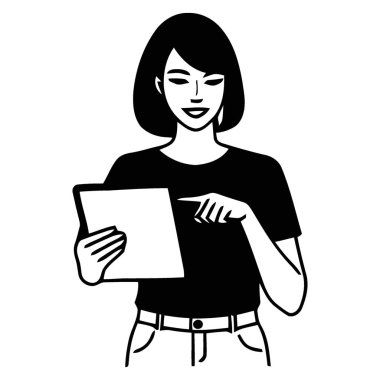 Taşınabilir Tablet Ekranında Etkileşimli Özellikler Gösteren Kendinden emin Genç Kadın