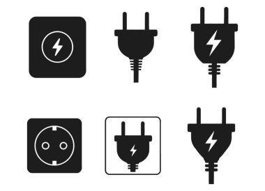 Çeşitli Elektrik Prizleri ve Duvar Soketleri Simgelerinin Koleksiyonu