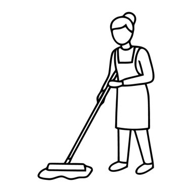 Enerjik temizlik uzmanı özenle yerden büyük bir sıvı dökülmesini temizliyor.
