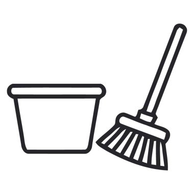 Ev Temizleme Aletleri Bekliyor Paspas Kovası ve Klasik Süpürge ile Kullanım