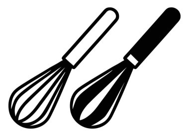 Temel Mutfak Utensil Whisks Taslağı ve Katı Siluet Fırınlama Araçları Grafikleri
