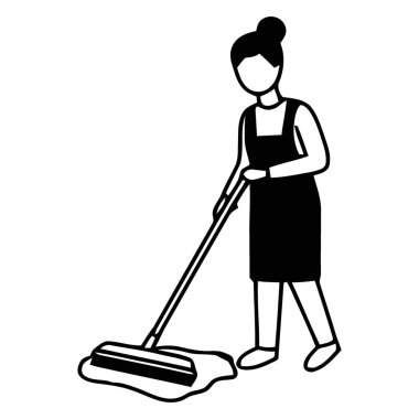 Kadın Temizlikçi Yerleri Düz Temizleme Aracı ile Uzman Temizleme Aracı
