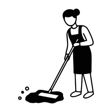 Kirli zemini köpüklerle temizlemek için Profesyonel Temizlik İşçisi Paspası Kullanıyor