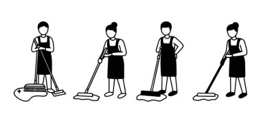 Çeşitli Temizlik ve Temizlik Etkinliklerini Gösteren Profesyonel Temizlik Personeli