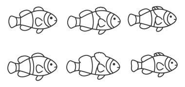 Sualtı Teması Tasarımları için Çizgili Tropikal Balık Ana Hattı Çizimleri Grubu