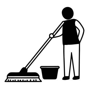 Temizlik Görevleri için Kova Silueti ile Çalışkan Kişi Temizleme Zemini