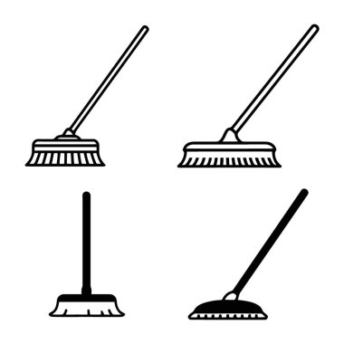 Çeşitli Temizlik Süpürgesi ve Fırça Satırı Sanat ve Siluet Simgesi Ayarları