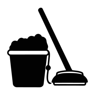 Derin Temizlik Temizleyici ve Sabunlu Su Kovası Siluet Simgesi Tasarımı