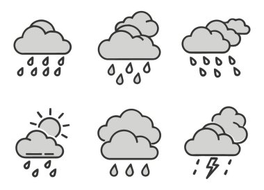 Gri Tonlu Hava Simgeleri Toplama Bulutlu Yağmurlu Güneş Grafik Elementleri