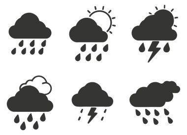 Karanlık Hava Durumu Silüetleri Bulutlu Yağmur Fırtınası ve Günışığı Simgeleri Ayarlandı