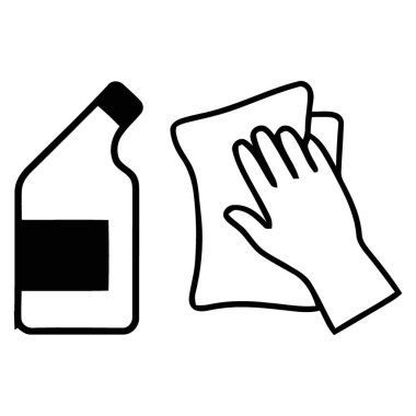 Kumaş Simgesi ile Ev Temizleme Malzemeleri Şişe ve El Silme Yüzeyi