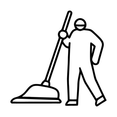 Profesyonel Temizlik Personeli Uzun Saplı Temizleme Aracı Çizimi ResmiComment