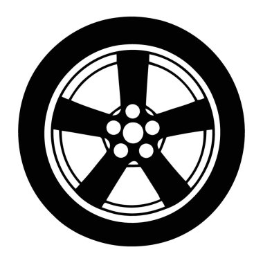 Modern Siyah Siluet Araba Çarkı ve Lastik Minimalist Otomotiv Simgesi