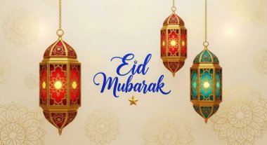 Ilık ışıklı Mübarek bayram fenerleri, şenlikli İslami bayram dekorasyonları, tebrik kartları ve kültürel kutlamalar için mükemmel..