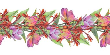 Canlı kanna, sokağa çıkma yasağı ve nilüfer çiçekleriyle suluboya kusursuz bir sınır. Tekstil, ambalaj, spa ürünleri ve yaz tasarımı için tropik bileşim.