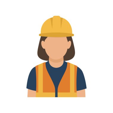 Düz vektör, çelik yelek ve şapka giyen kadın inşaat işçisinin yüzsüz avatarı. Kullanıcı profili, endüstri, mühendislik ve iş gücü kavramında kadınlar için ideal.