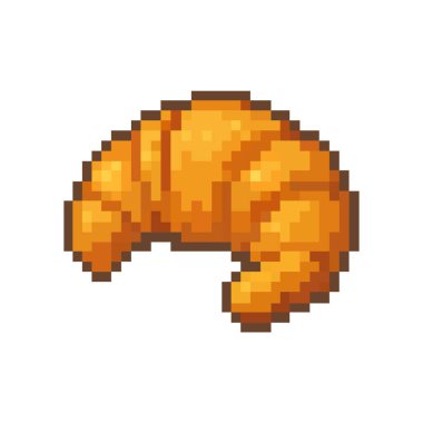 Tuhaf bir kruvasanın pikselli sanat ikonu. Mükemmel 8-bit retro oyun varlığı, çıkartma, ya da fırın, Fransız yemeği ve kahvaltı projeleri için sembol.