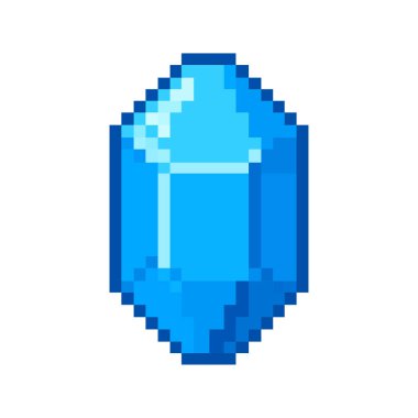 Işıldayan mavi bir taşın pikselli sanat vektör simgesi. Mükemmel 8-bit retro oyun varlığı, hazine sembolü, ya da oyun ve fantezi projeleri için çıkartma.