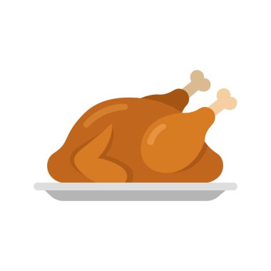 Lezzetli, kavrulmuş, altın sarısı tenli tavuk yemek menüleri ve bayram yemekleri için servis edilen tabak vektör illüstrasyonunda servis ediliyor..