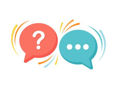 Soru işaretli renkli konuşma baloncukları ve soru & A ve SSS kavramları için elips vektör çizimi.