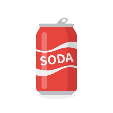 Beyaz arka planda izole edilmiş, beyaz dalgalı çizgili minimalist kırmızı soda kutusu vektörü. Marka, içecek ve yiyecek ikonları için mükemmel..