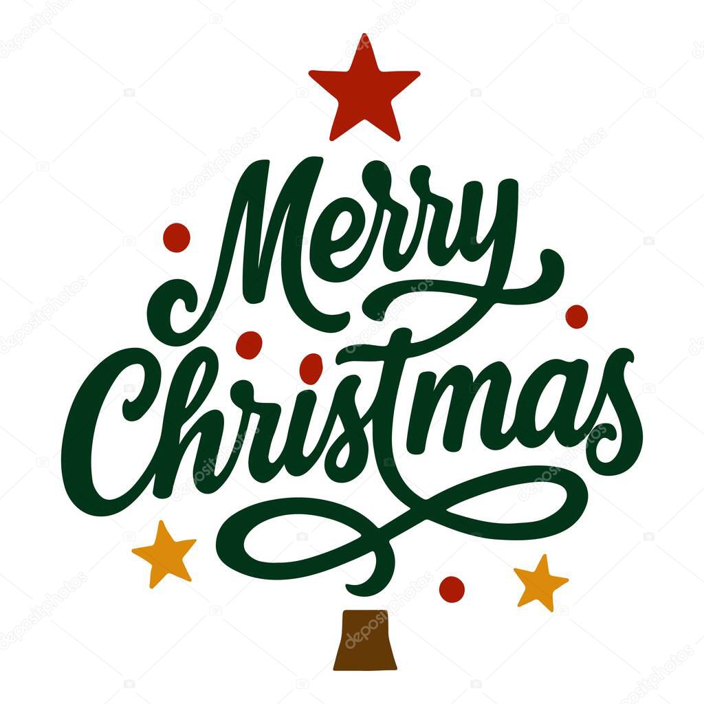Merry Christmas typography Christmas tree vector art and illustration.