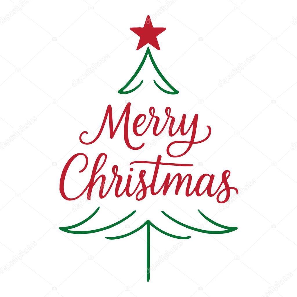 Merry Christmas typography Christmas tree vector art and illustration.