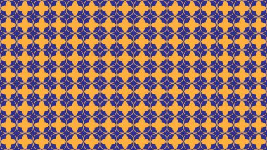 Mavi arkaplanda turuncu dörtlü folyo şekilli geometrik dikişsiz desen