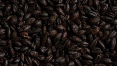 Koyu kavrulmuş tanelerin genel görünümü düzgün bir çerçeve oluşturarak doğal doku kalıbı oluşturuyor.