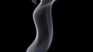 İnce beyaz duman büyüleyici bir doğal hareketle yukarı doğru dans eder ve siyah bir zemine doğru akar..