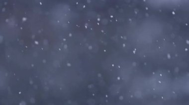 Gerçekçi kar parçacıkları, karanlık atmosferik arkaplana karşı yavaş çekimde düşerler..