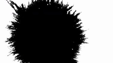 Siyah mürekkep lekesi beyaz bir yüzey üzerinde dairesel bir hareketle dışa doğru yayılarak karmaşık organik dokular ve şekiller yaratır.