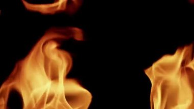 Gerçek turuncu alevler yüksek ısı yoğunluğu ve titreşimli hareketle yanar. Sinema için zifiri karanlık bir zemin üzerinde izole edilmiş.