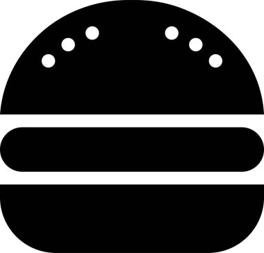 Burger fast food icon in black flat style featuring sandwich, hamburger, cheeseburger, snack, meal, cuisine, deli, and food related synonym elements for restaurant branding and menu design