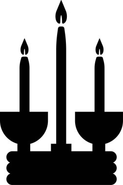 Stand Simgesi Siyah Düz Stil Işıklandırma Sembolü, Menorah, Lamba, Alev, Mum, Fener, Aydınlatma Vektörü