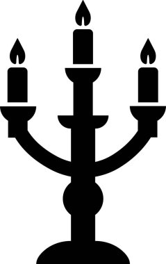 Stand Simgesi Siyah Düz Stil Işıklandırma Sembolü, Menorah, Lamba, Alev, Mum, Fener, Aydınlatma Vektörü