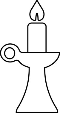 Candle with Stand Icon Black Line Style Lighting Symbol of Candlestick, Menorah, Lamp, Flame, Waxlight, Torch, Lantern, Illumination Vector