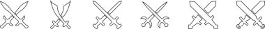 Çapraz Kılıç Simgesi Koleksiyon ve Grubu Blade, Saber, Cutlass, Kılıç, Silah, Çelik ve Savaş Sembolleri Siyah Hat Biçimli Vektör ve Savaş Tasarımı
