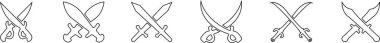 Çapraz Kılıç Simgesi Koleksiyon ve Grubu Blade, Saber, Cutlass, Kılıç, Silah, Çelik ve Savaş Sembolleri Siyah Hat Biçimli Vektör ve Savaş Tasarımı