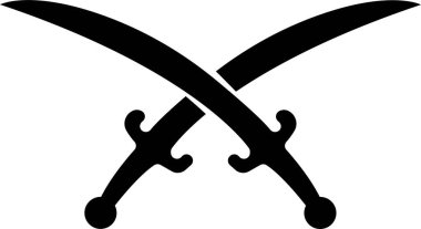 Crossed Swords Icon with Blade, Saber, Cutlass, Sword, Weapon, Steel and Combat Symbols in Black Flat Style Vector for Medieval and Battle Design
