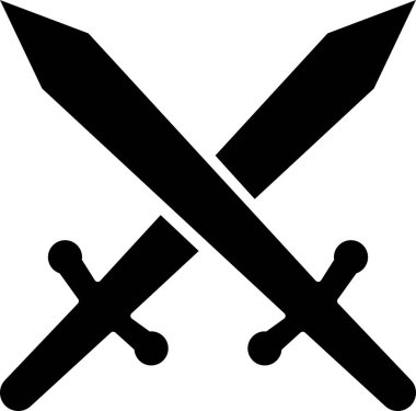 Crossed Swords Icon with Blade, Saber, Cutlass, Sword, Weapon, Steel and Combat Symbols in Black Flat Style Vector for Medieval and Battle Design