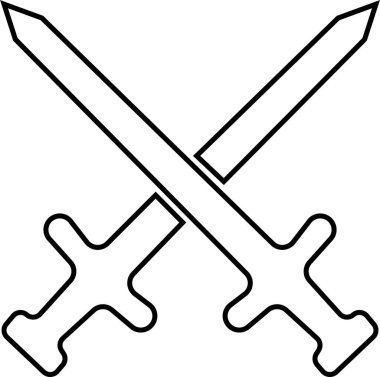 Kılıç Simgesi ile Kılıç, Kılıç, Kılıç, Silah, Çelik ve Savaş Sembolleri Siyah Çizgi Biçimli Ortaçağ ve Savaş Tasarımı Vektörü