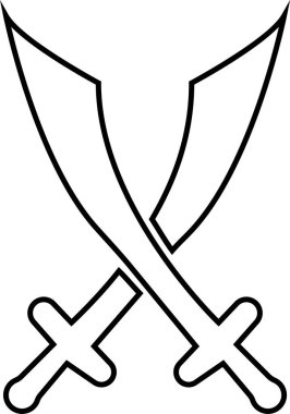 Kılıç Simgesi ile Kılıç, Kılıç, Kılıç, Silah, Çelik ve Savaş Sembolleri Siyah Çizgi Biçimli Ortaçağ ve Savaş Tasarımı Vektörü